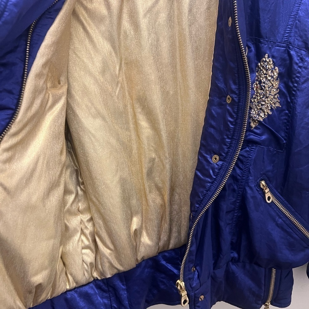 Lily Farouche Vintage Blue Ski Bomber Jacket w/Gold Dragon & Phoenix Size S/M - Picture 7 of 8